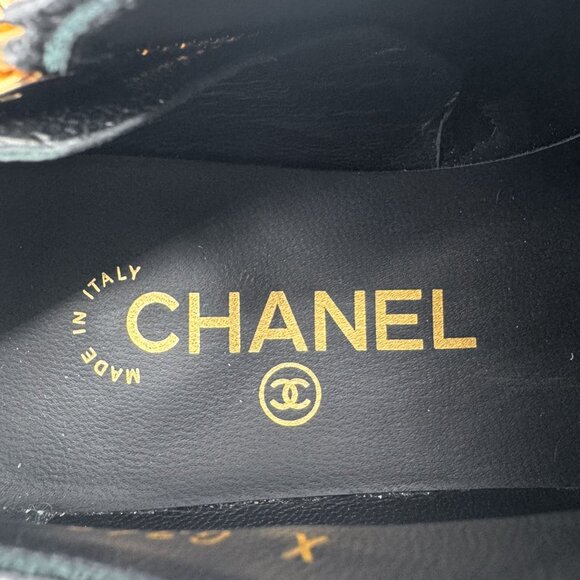 Chanel CC Black Leather Cap Toe Western Ankle Booties Oxfords Size 38.5 US 7.5-8 - Picture 13 of 14